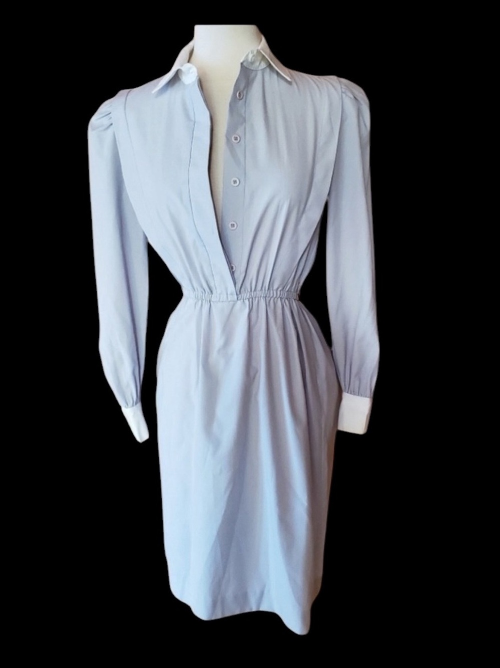 1980s‎ Jennifer Pale Gray & White Secretary Dress